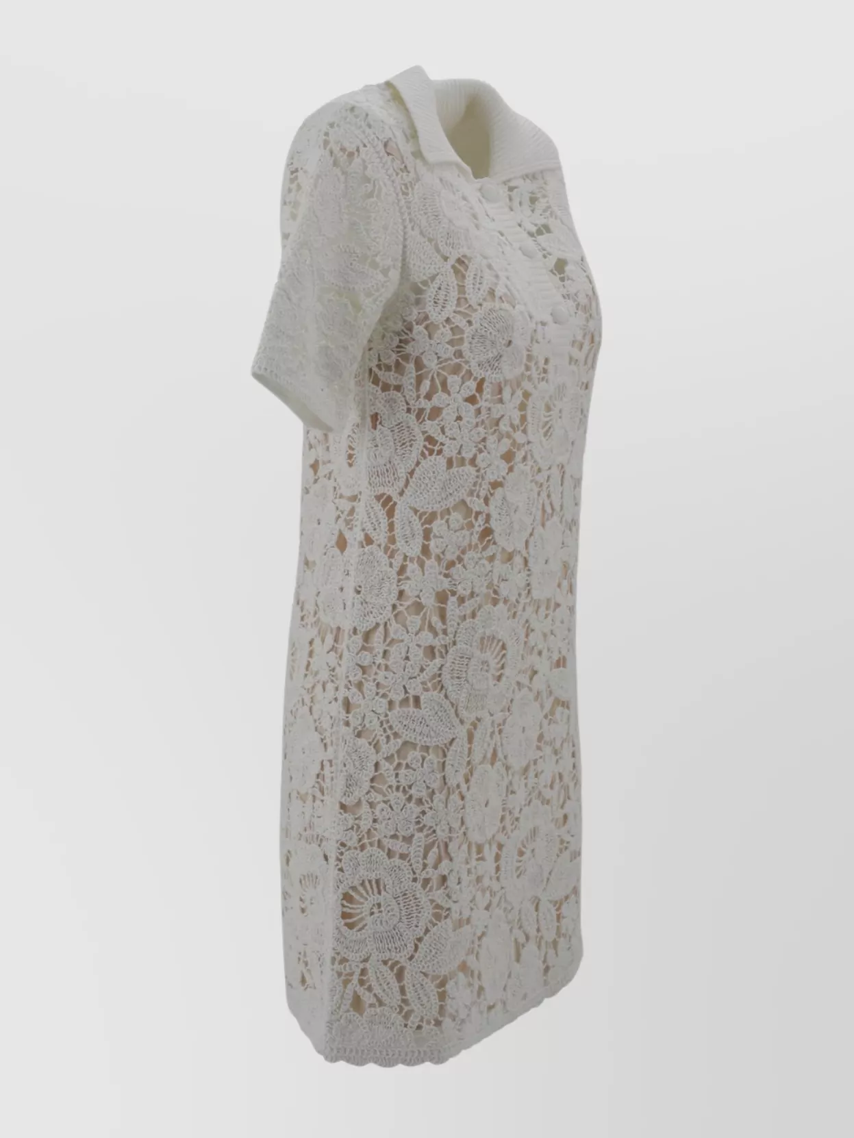 Parosh Cotton Dress With Scalloped Hem And Lace Overlay