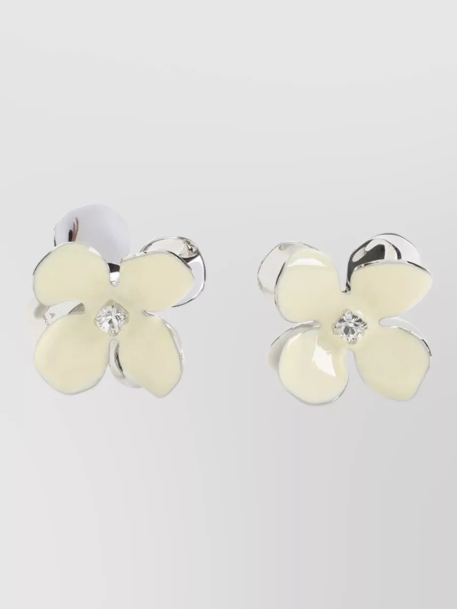 Marni Floral Rhinestone Drop Earrings Pierced Ears