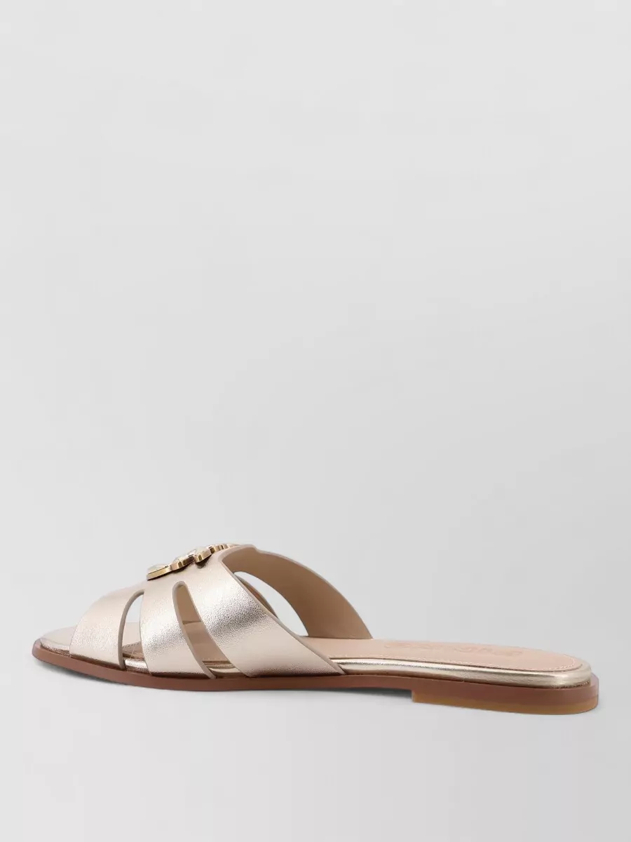 Pinko Sandals Open Toe Flat Sole Metallic Finish