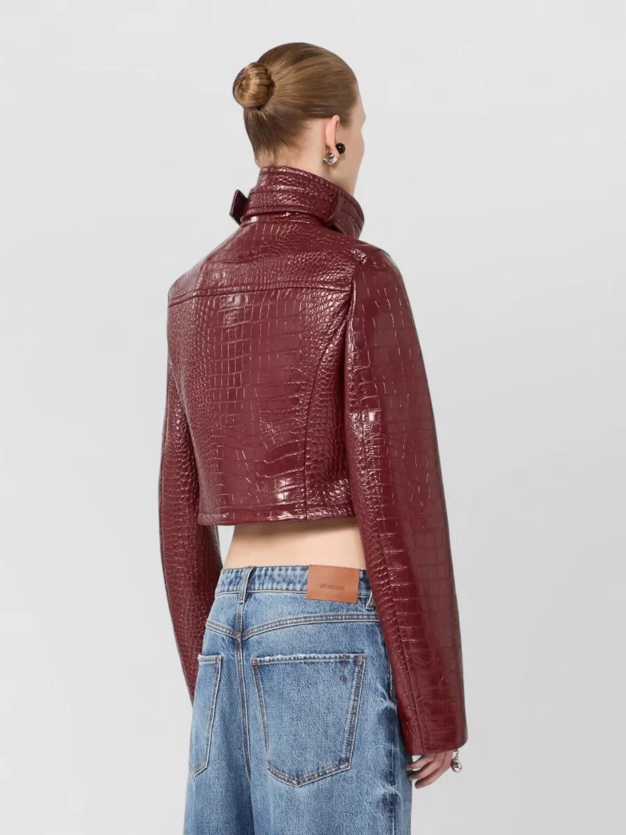 Sportmax Cropped Patent Jacket Alligator Pattern