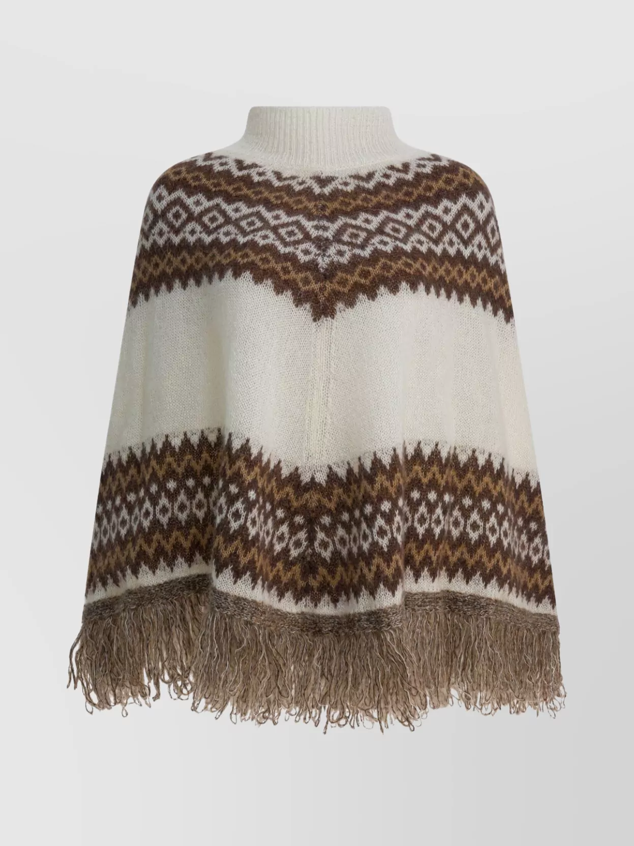 Rakkì Geometric Knit Poncho Fringe Hem In Black