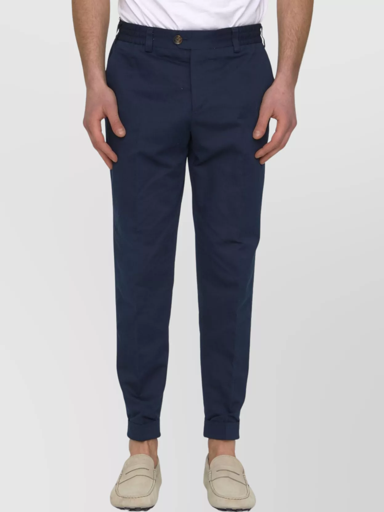 Pt Torino Cropped Cotton And Linen Trousers In Blue