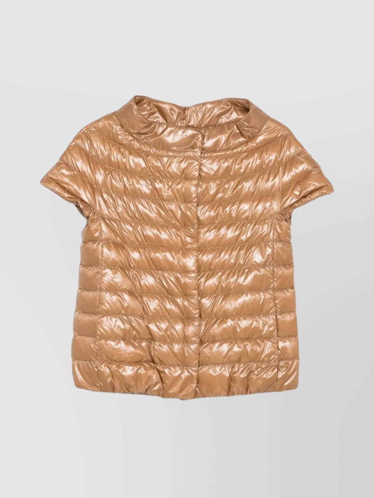 Herno Short Sleeve Quilted Jacket With High Collar In Brown