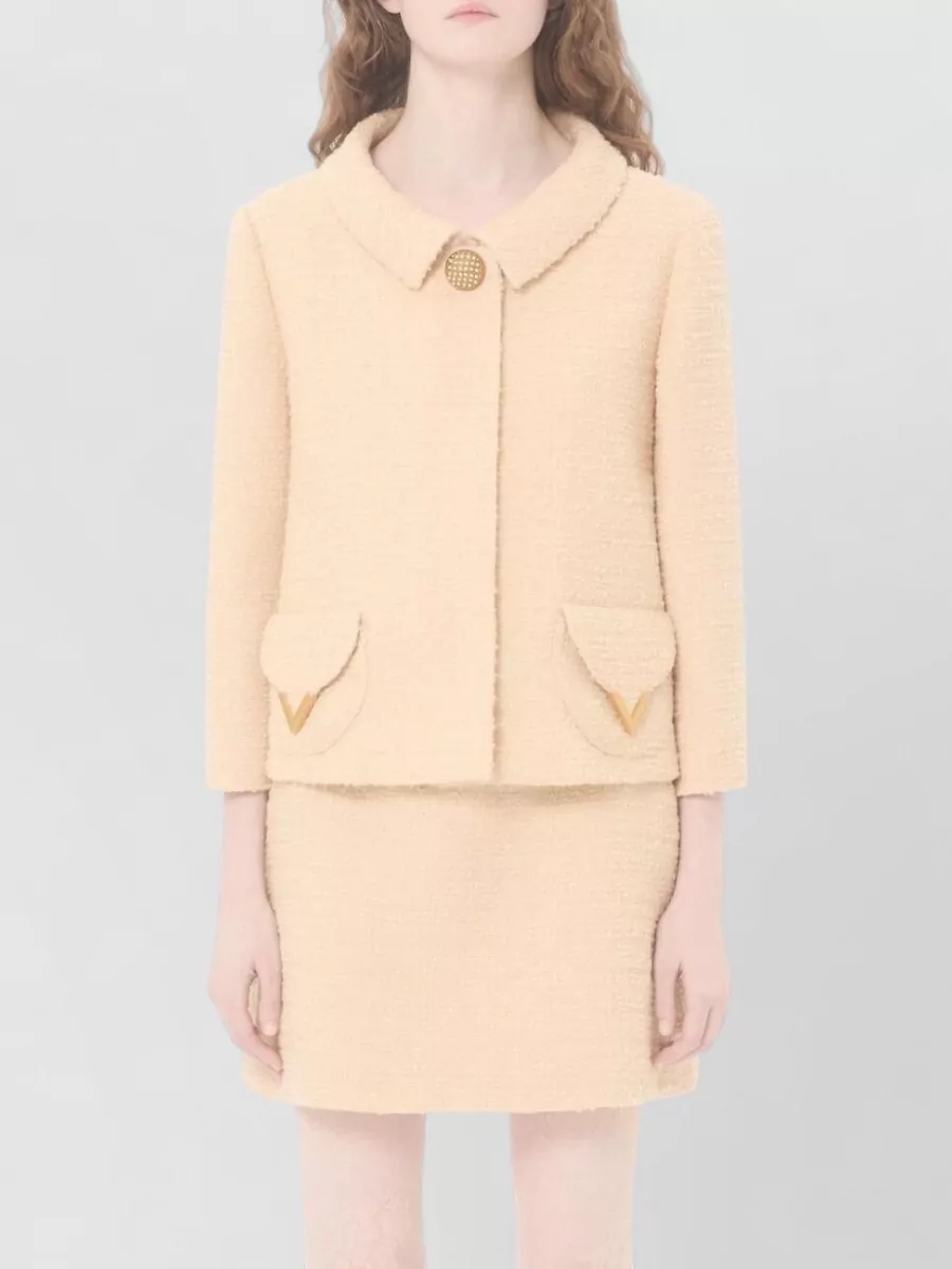 Valentino Signature Wool Jacket Round Collar In Neutral