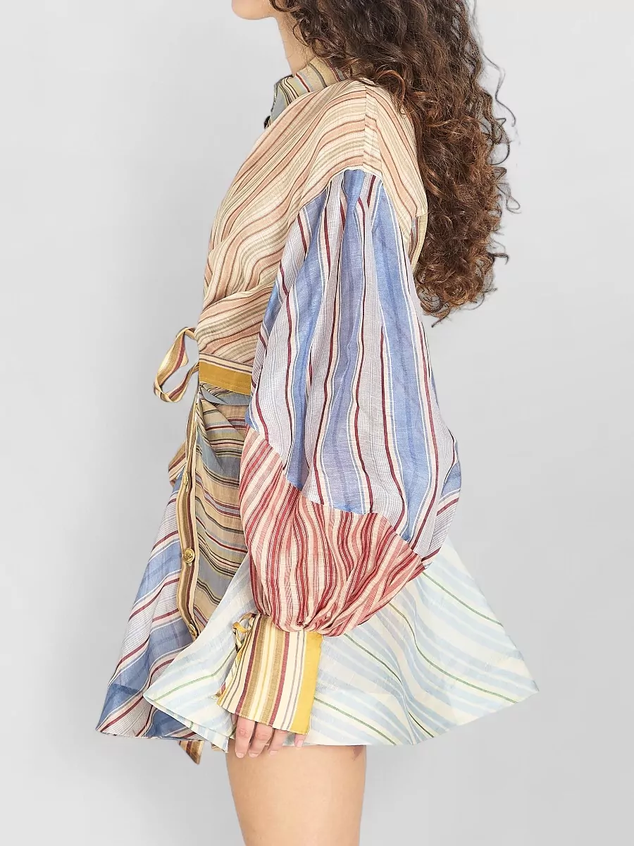 Zimmermann Striped Linen Silk Shirt Mini Dress