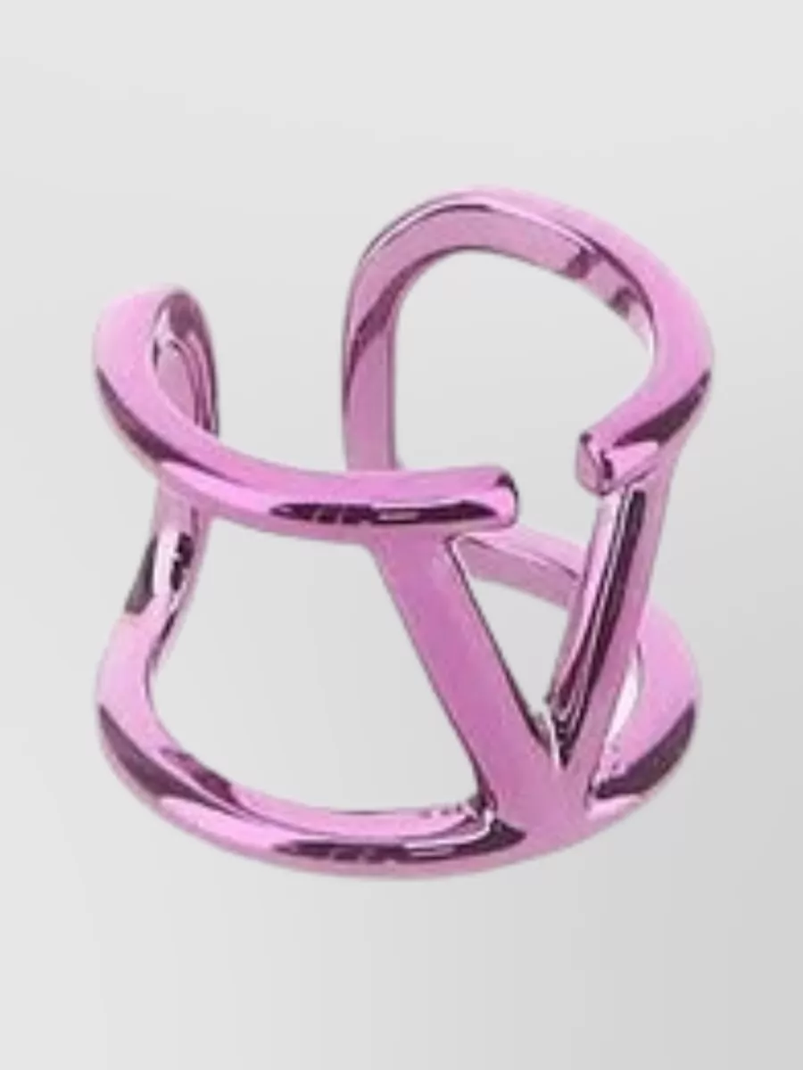 Shop Valentino Pp Metal Vlogo Open Band Ring In Purple