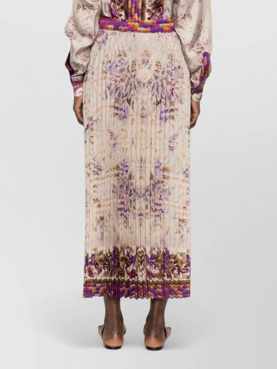 Pierre Louise Mascia Pleated Silk Maxi Skirt Floral Print