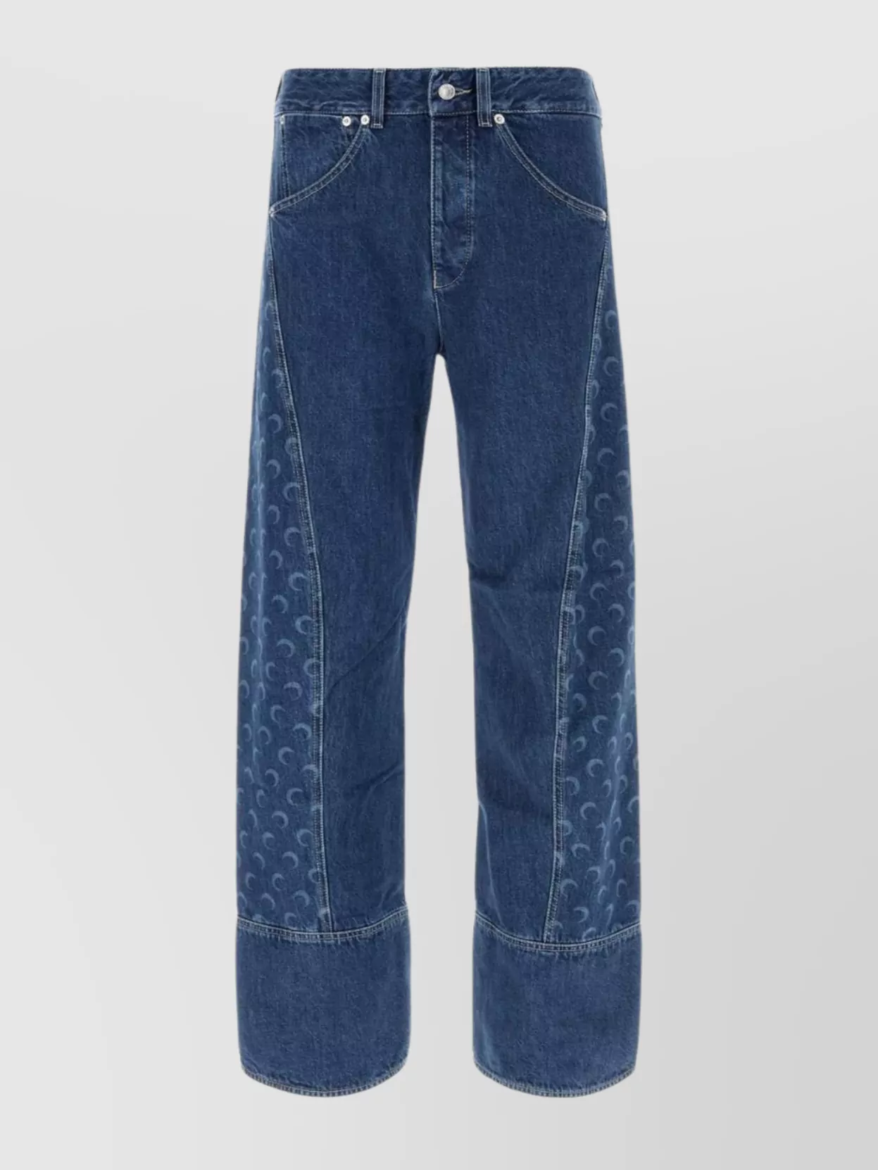 Shop Marine Serre Denim Jeans With Embroidered Pattern And Wide Leg