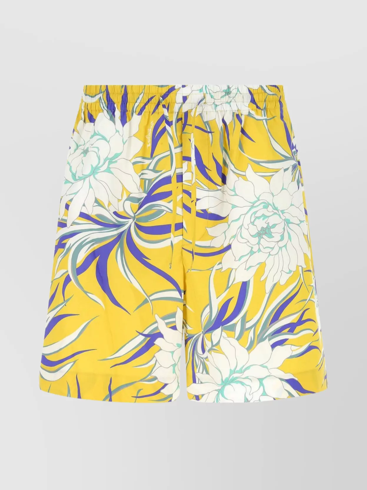 Valentino Cotton Bermuda Shorts With Street Flowers Print In Yellow
