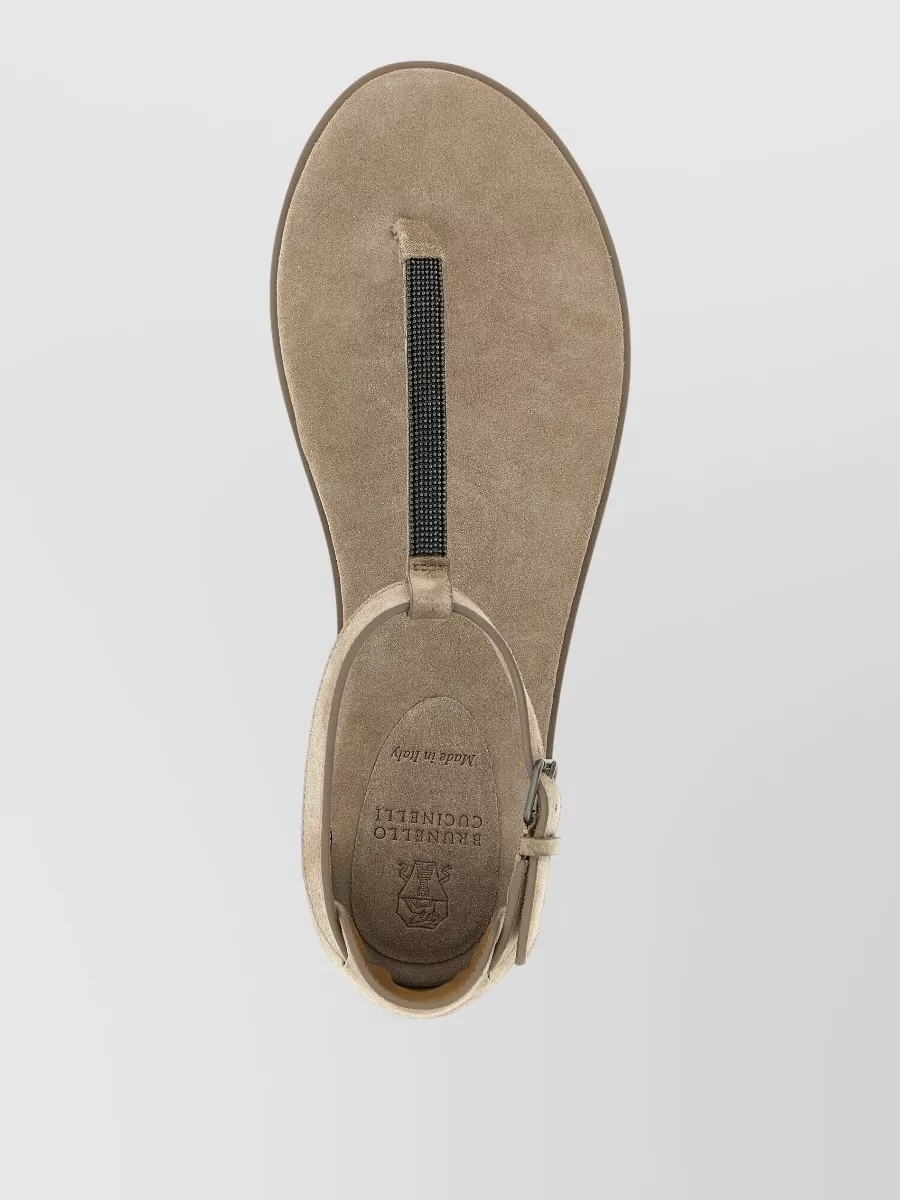 Brunello Cucinelli Suede T-Strap Flat Sandals