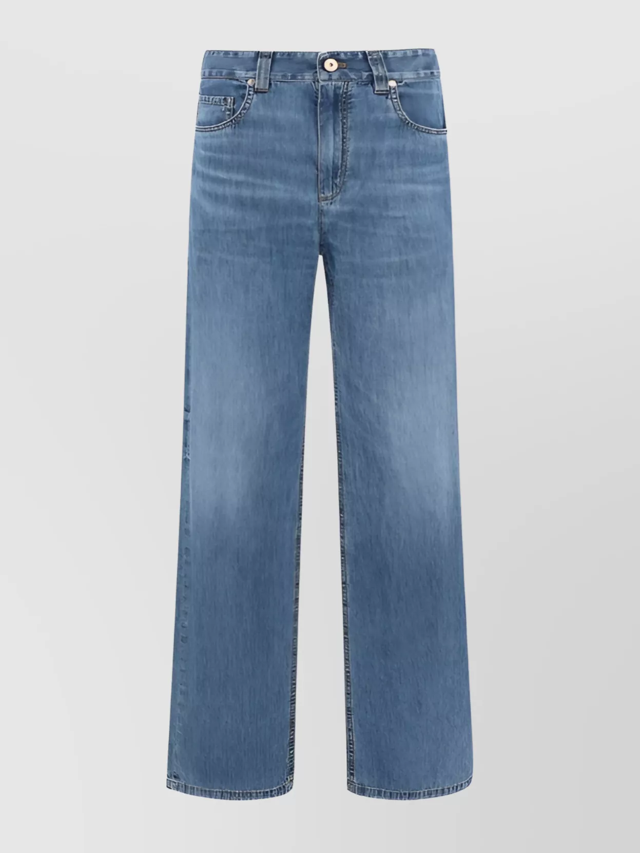 Brunello Cucinelli Wide-leg Cotton Jeans Contrast Stitching In Blue