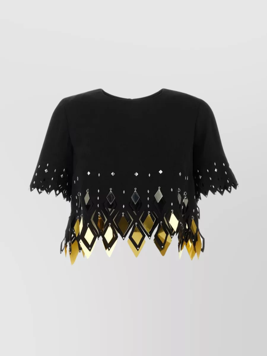 Shop Paco Rabanne Polyester Top With Studs And Sequins In Black