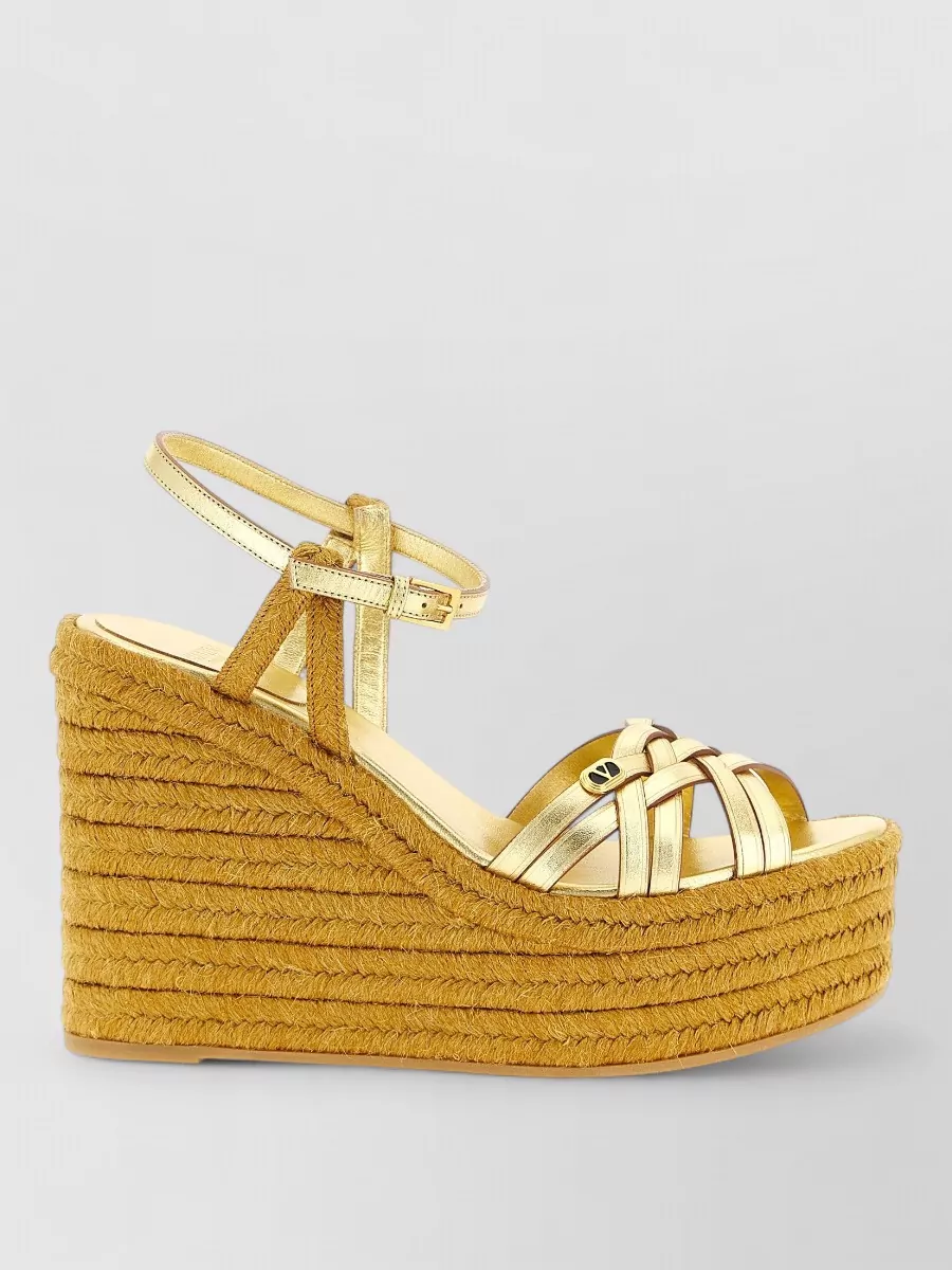 Valentino Garavani Leather Wedge Espadrille Sandals