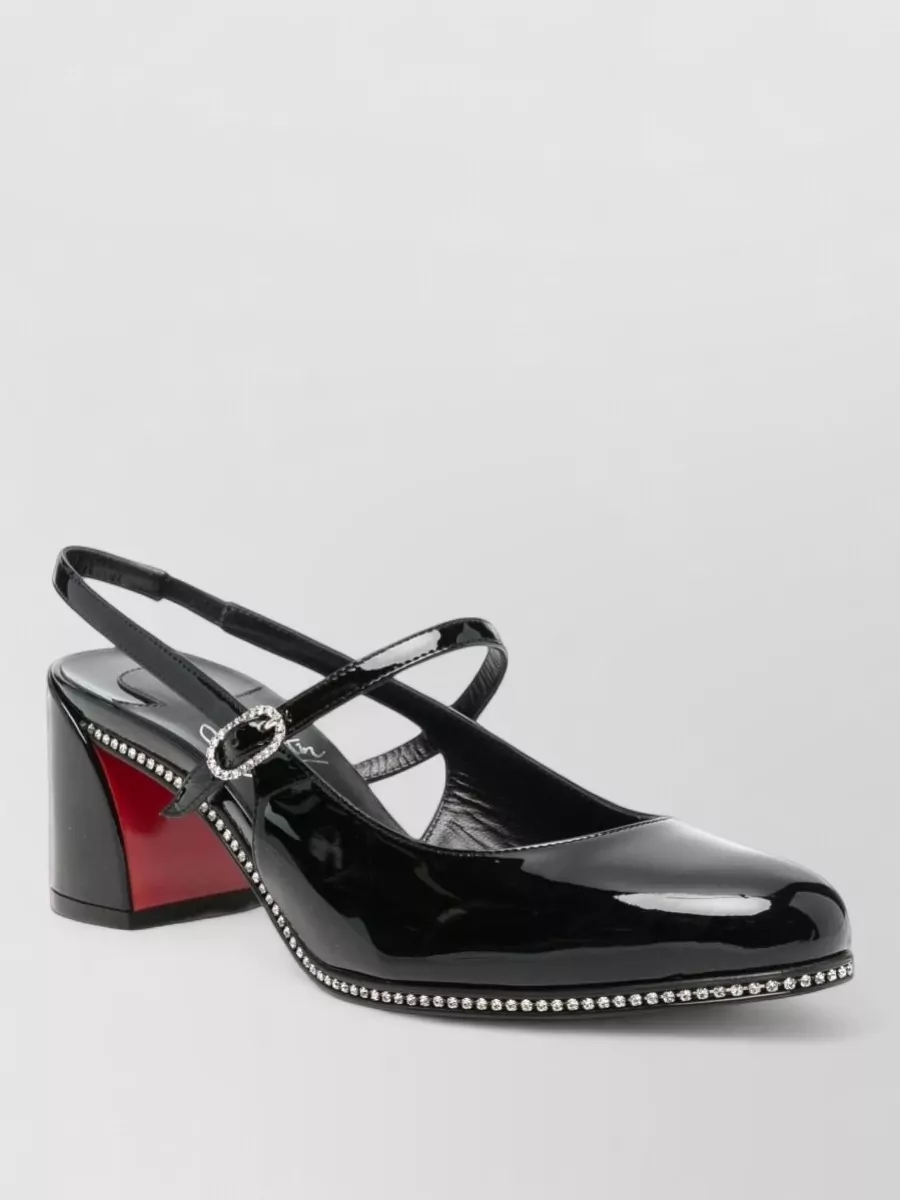 Christian Louboutin patent leather crystal embellished slingback pumps