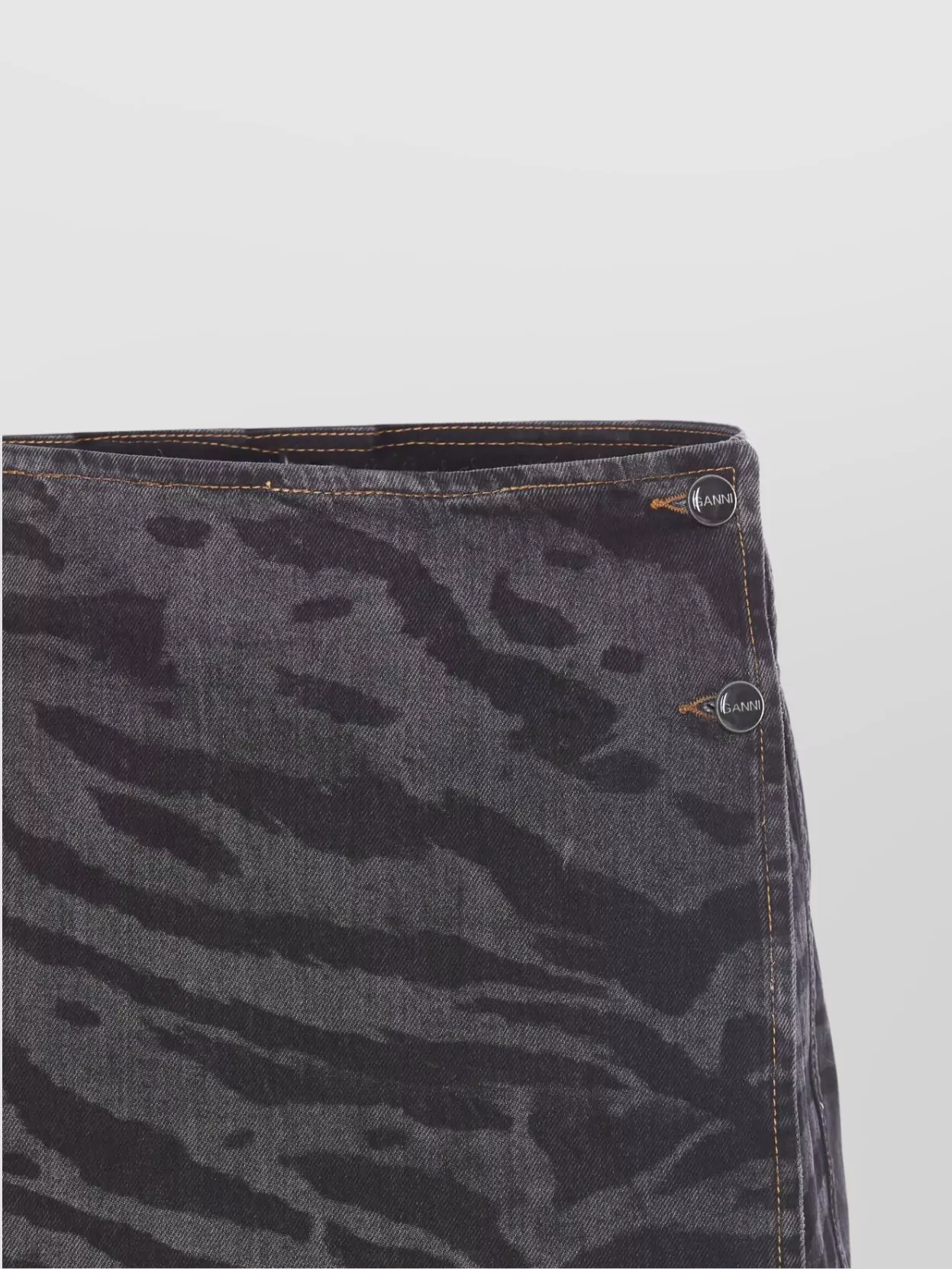 Ganni Tiger-print Denim Mini Wrap Skirt