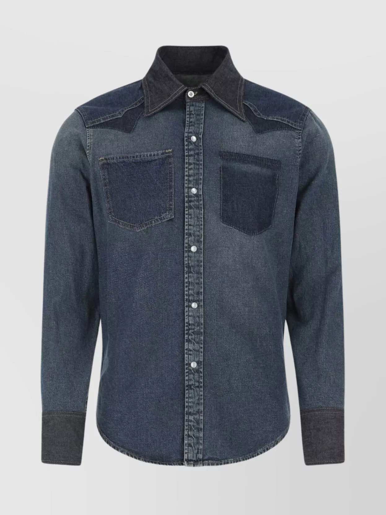 Shop Maison Margiela Denim Shirt With Chest Pockets And Contrast Stitching
