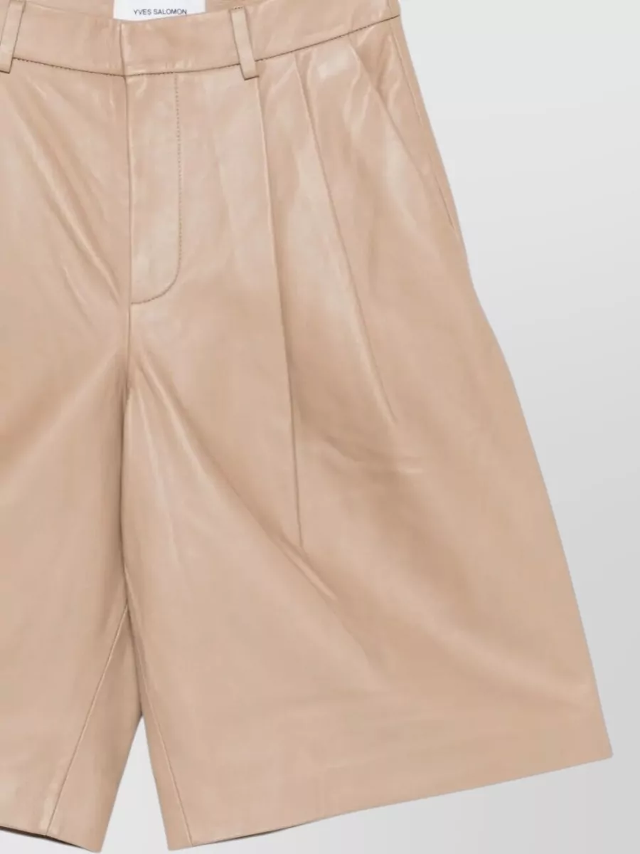 Yves Salomon Leather Pleated Bermuda Shorts