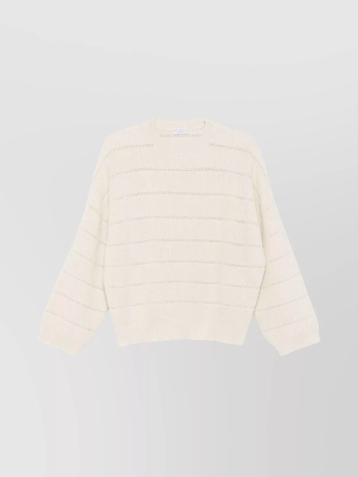 Brunello Cucinelli Knit Crew Neck Top With Long Sleeves In White
