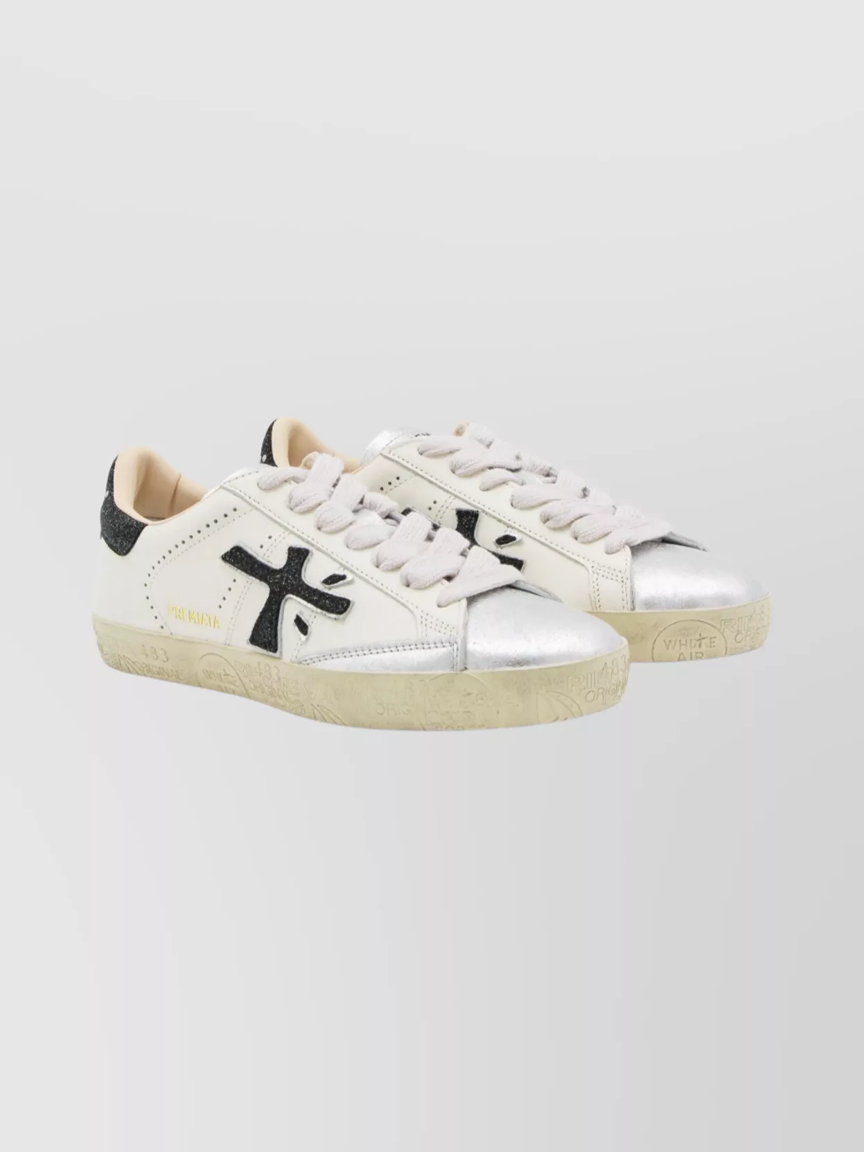 Premiata Sparkling Low Top Sneakers With Metallic Detail In White