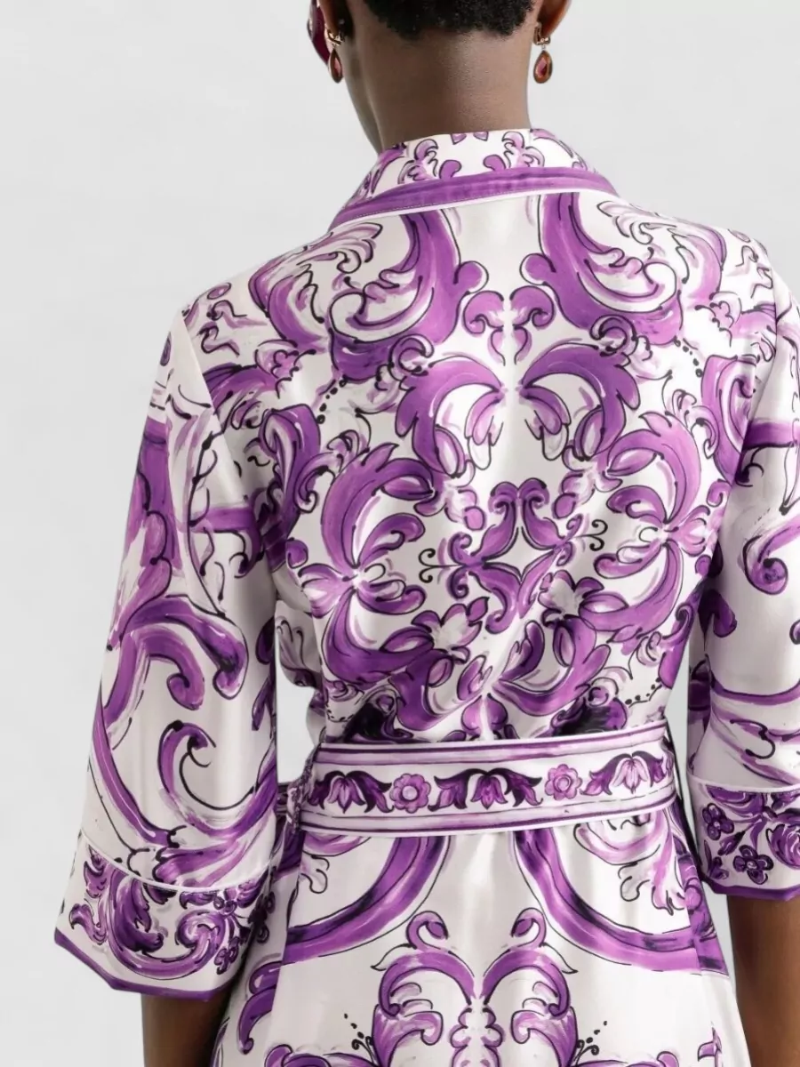 Dolce&Gabbana Printed Midi Dress Detachable Belt Waist