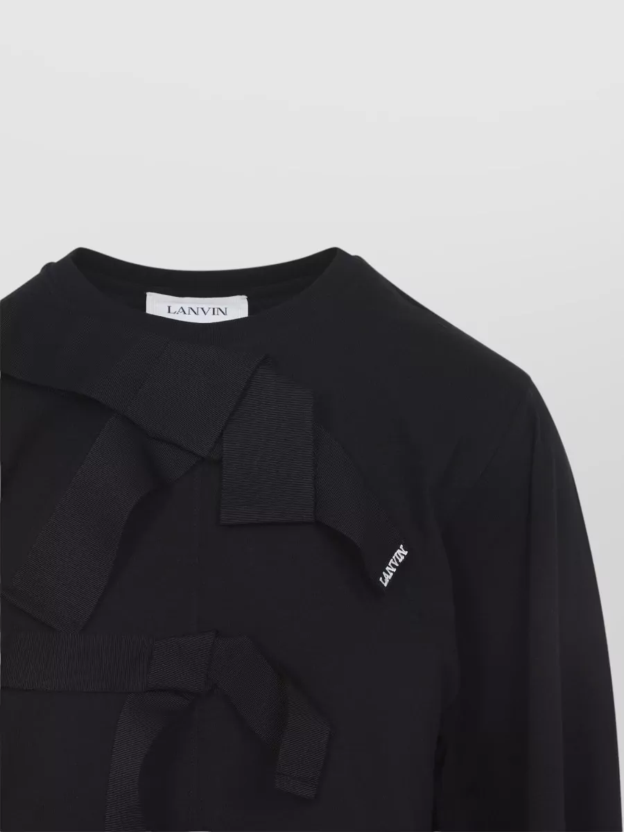 Lanvin Silk Cotton Grosgrain Cropped Long-Sleeve Top