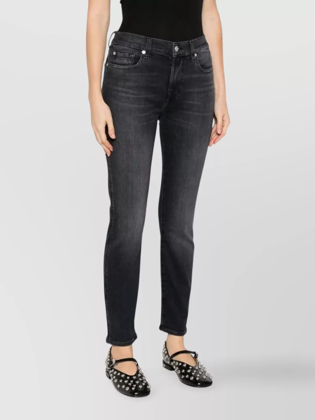 7 For All Mankind Whiskering-effect Jeans In Black