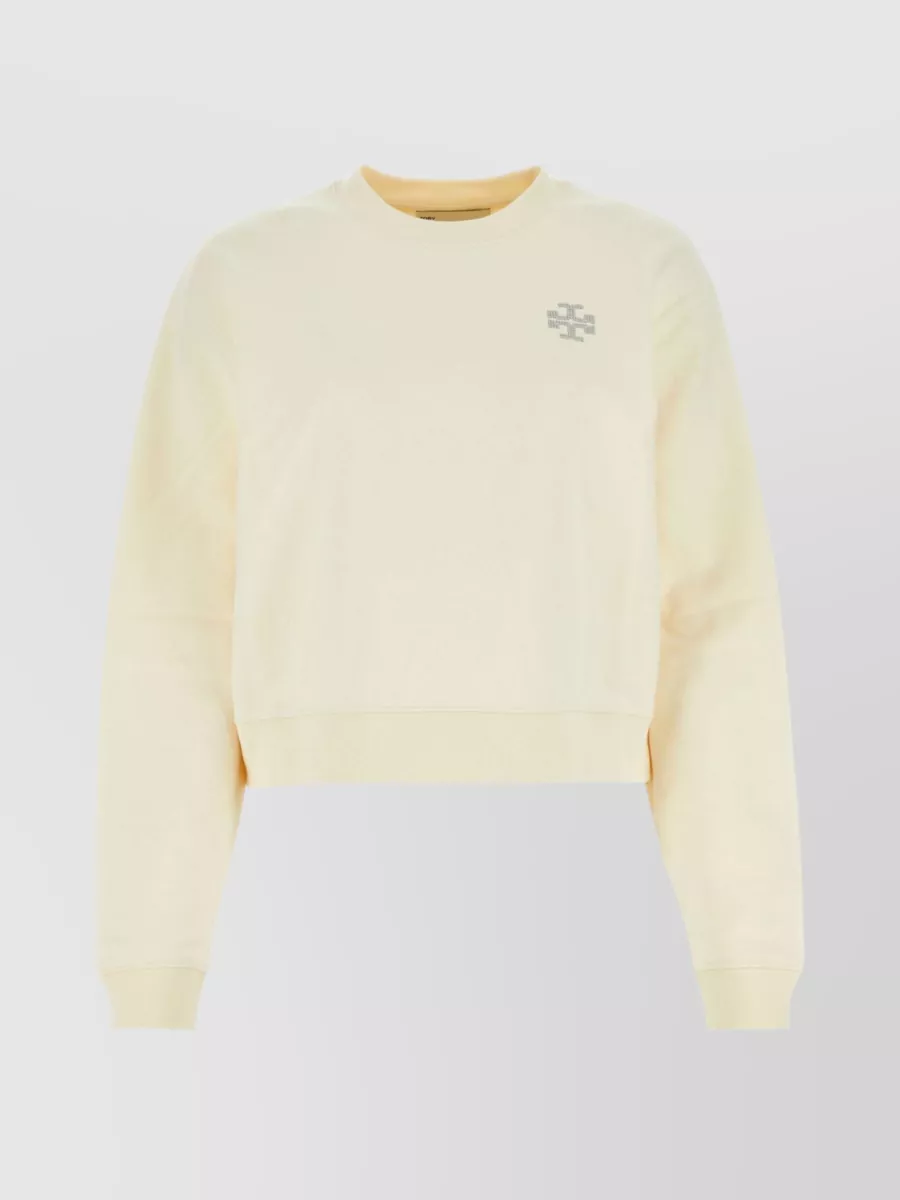 Shop Tory Burch Cotton Jewel Logo Sweatshirt In Cream