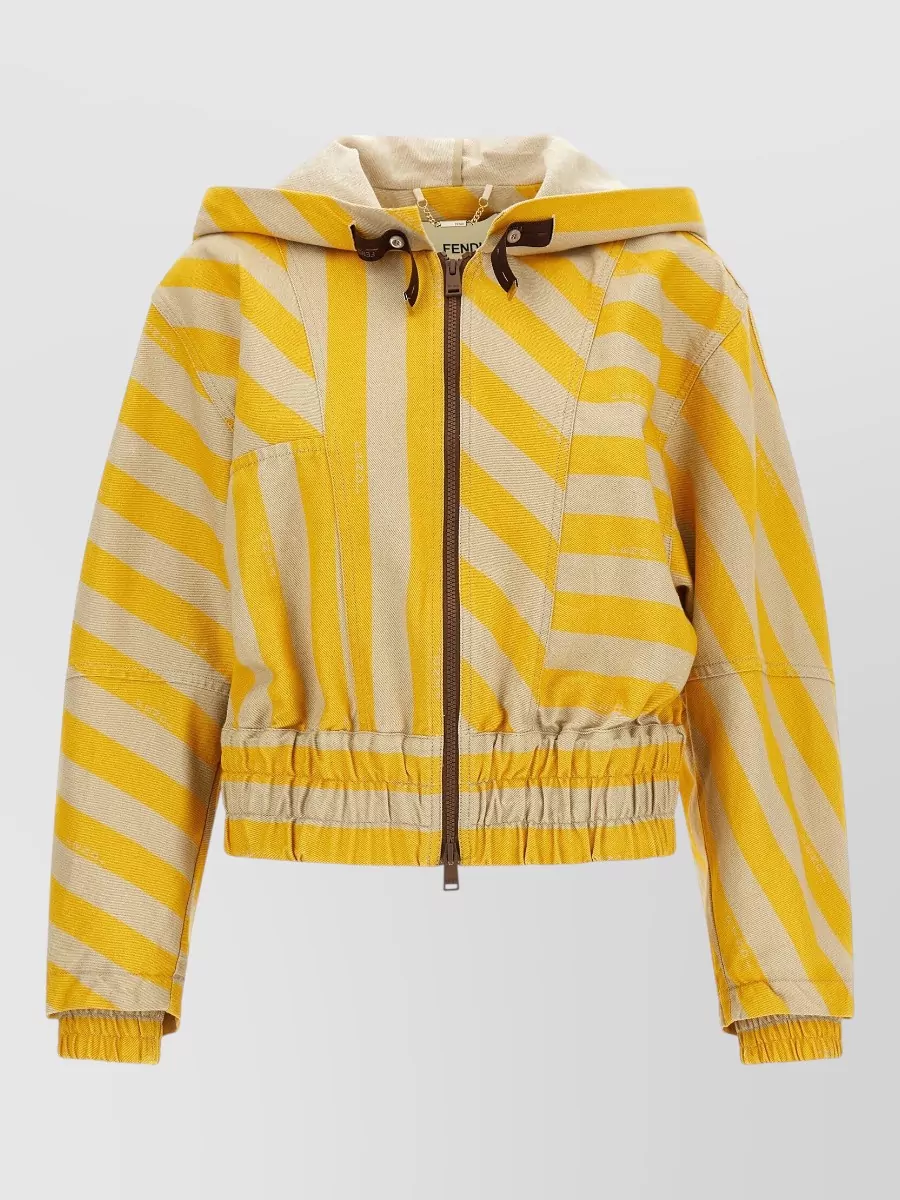Fendi striped cropped hooded single-breasted jacket