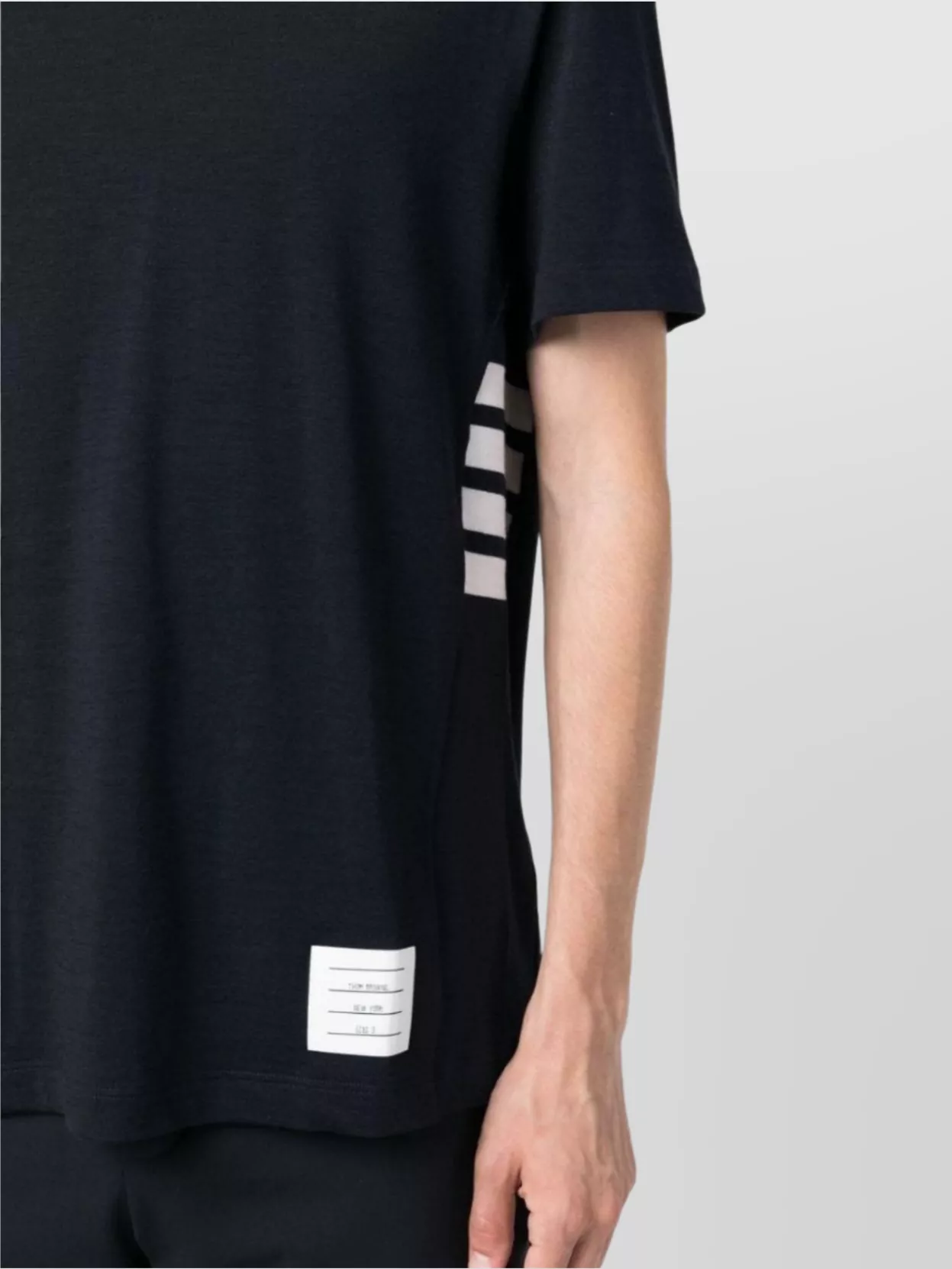 Thom Browne Wool Crew Neck T-Shirt With Stripe Detail