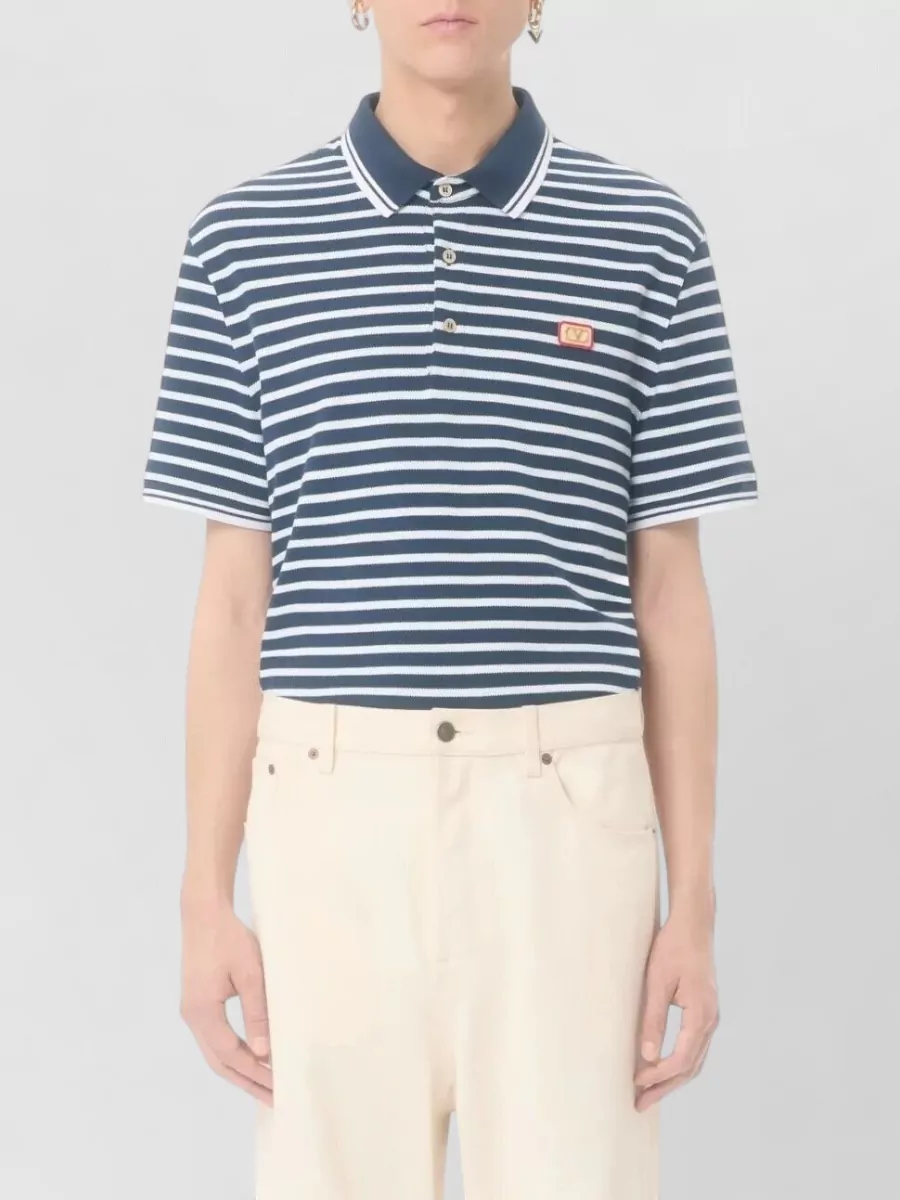 Valentino Garavani Vlogo Patch Cotton Piqué Striped Polo
