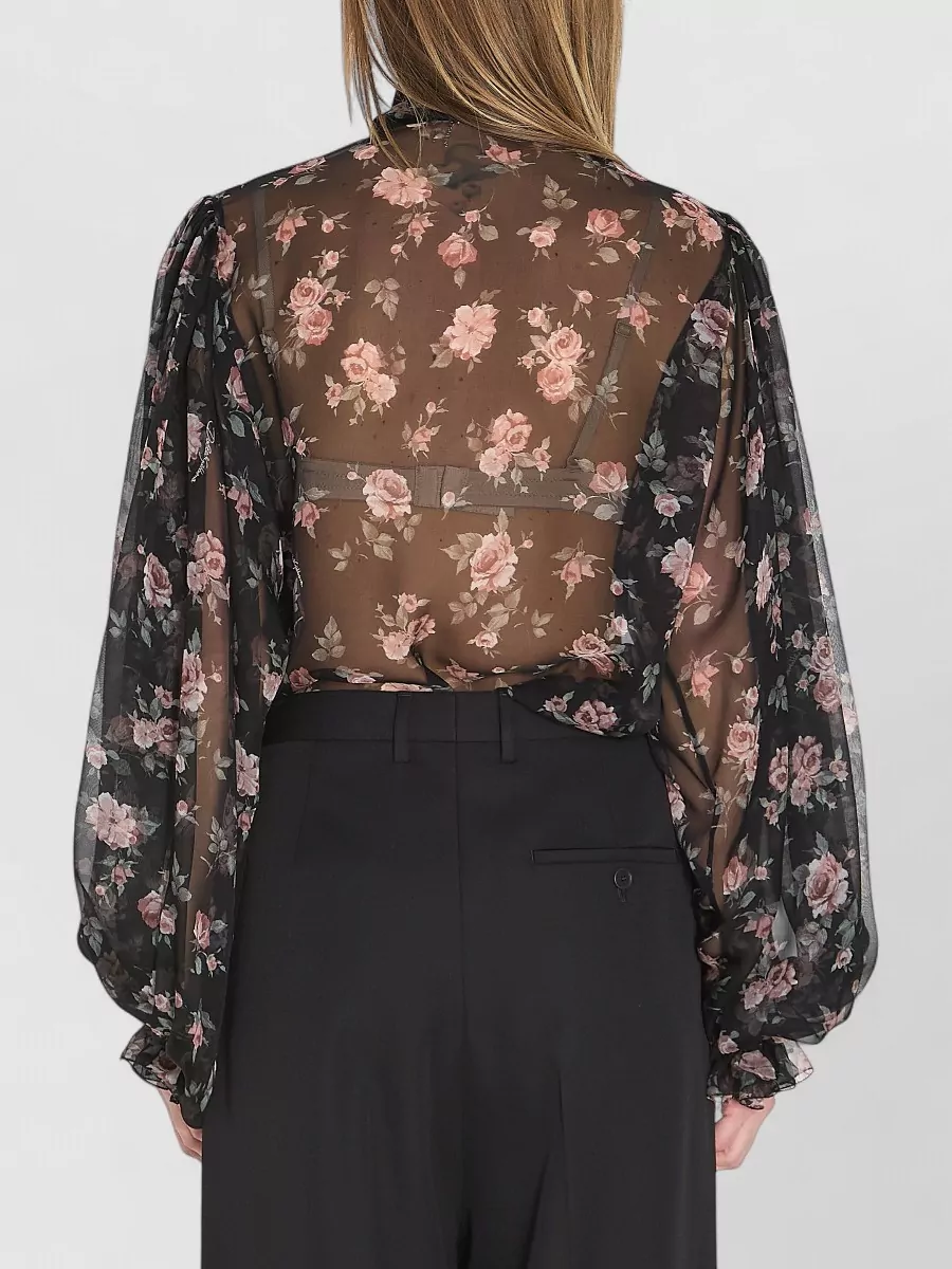 Dolce&Gabbana Silk Chiffon Top Vintage Rose Print