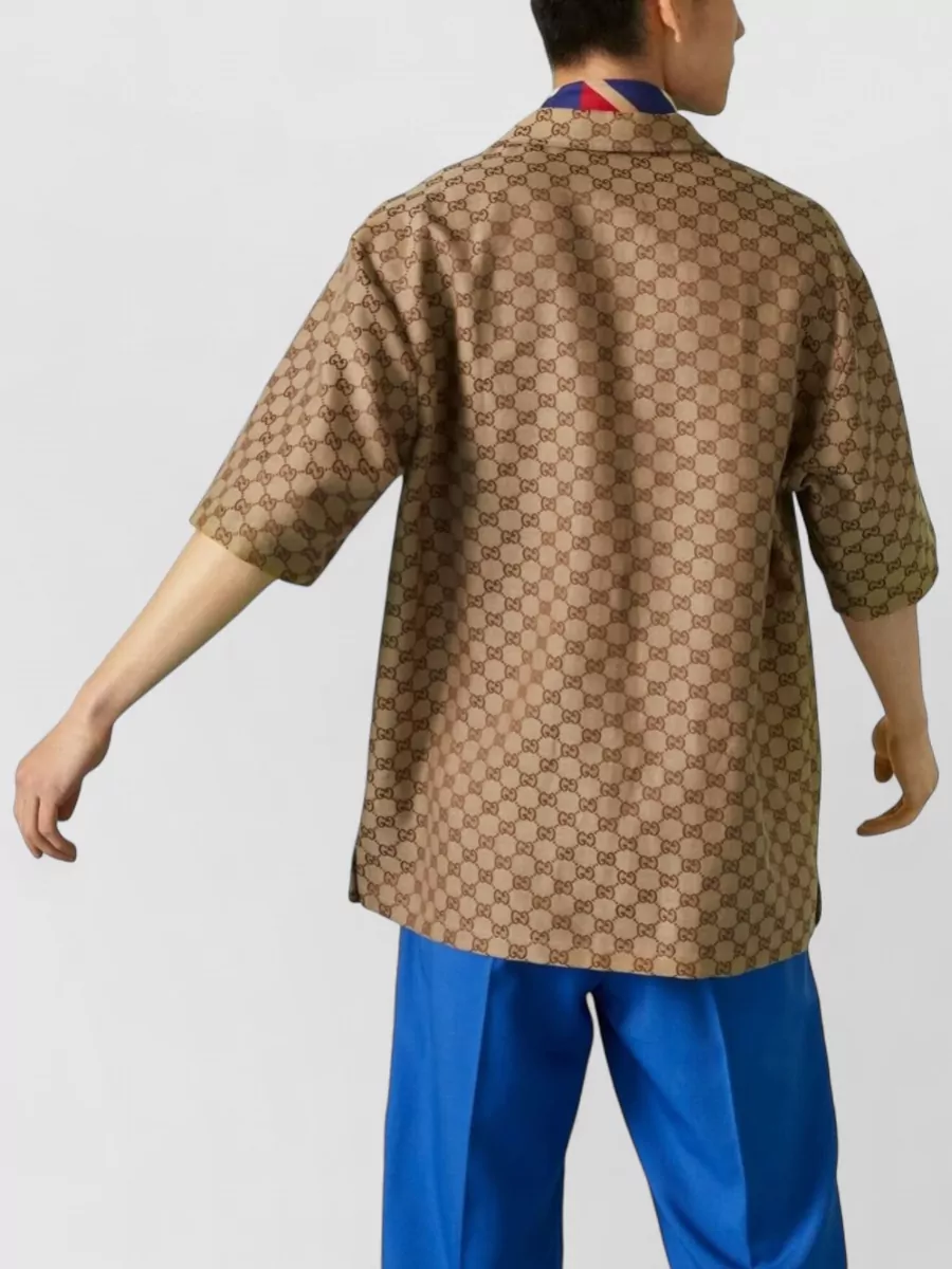 Gucci Short Sleeve Silk Nylon Straight Hem Shirt