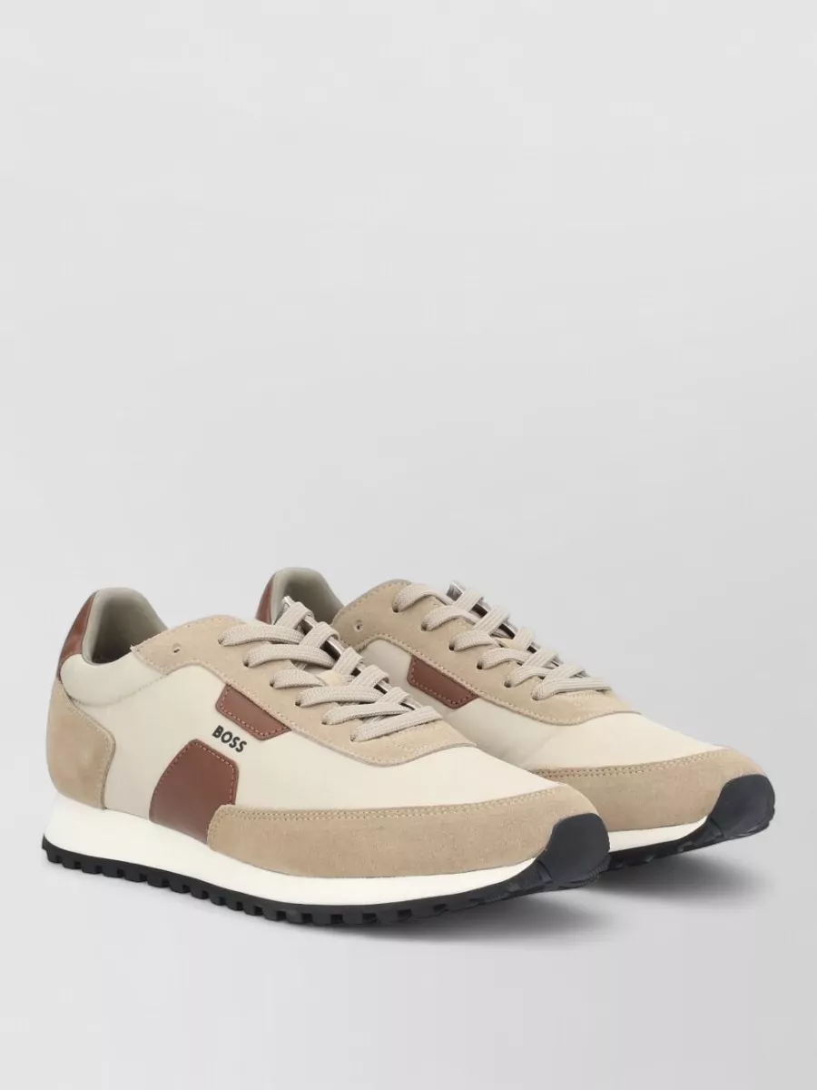 Boss Suede Sneakers With Rubber Sole And Stitching