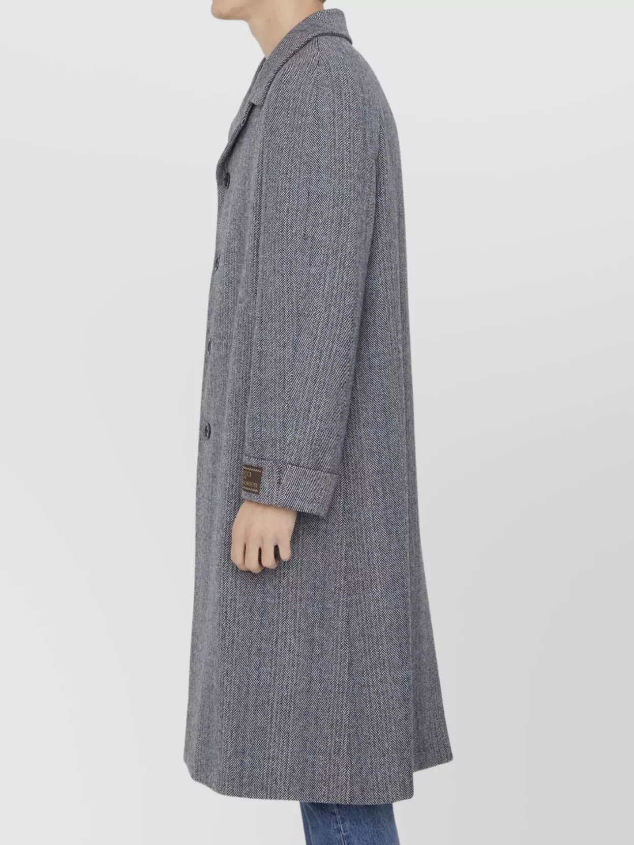 Gucci Long Houndstooth Wool Coat With Peaked Lapels