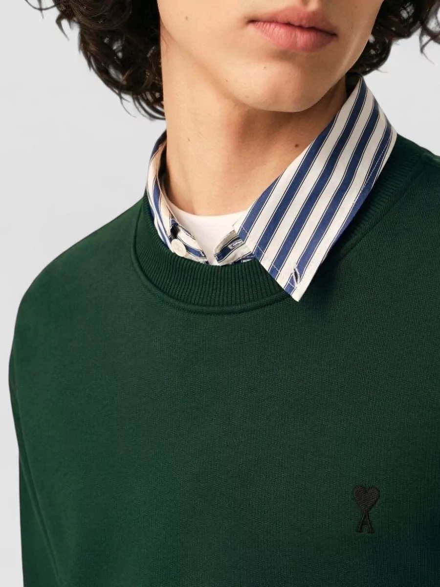 Ami Paris Cotton Logo-Print Crewneck Sweatshirt