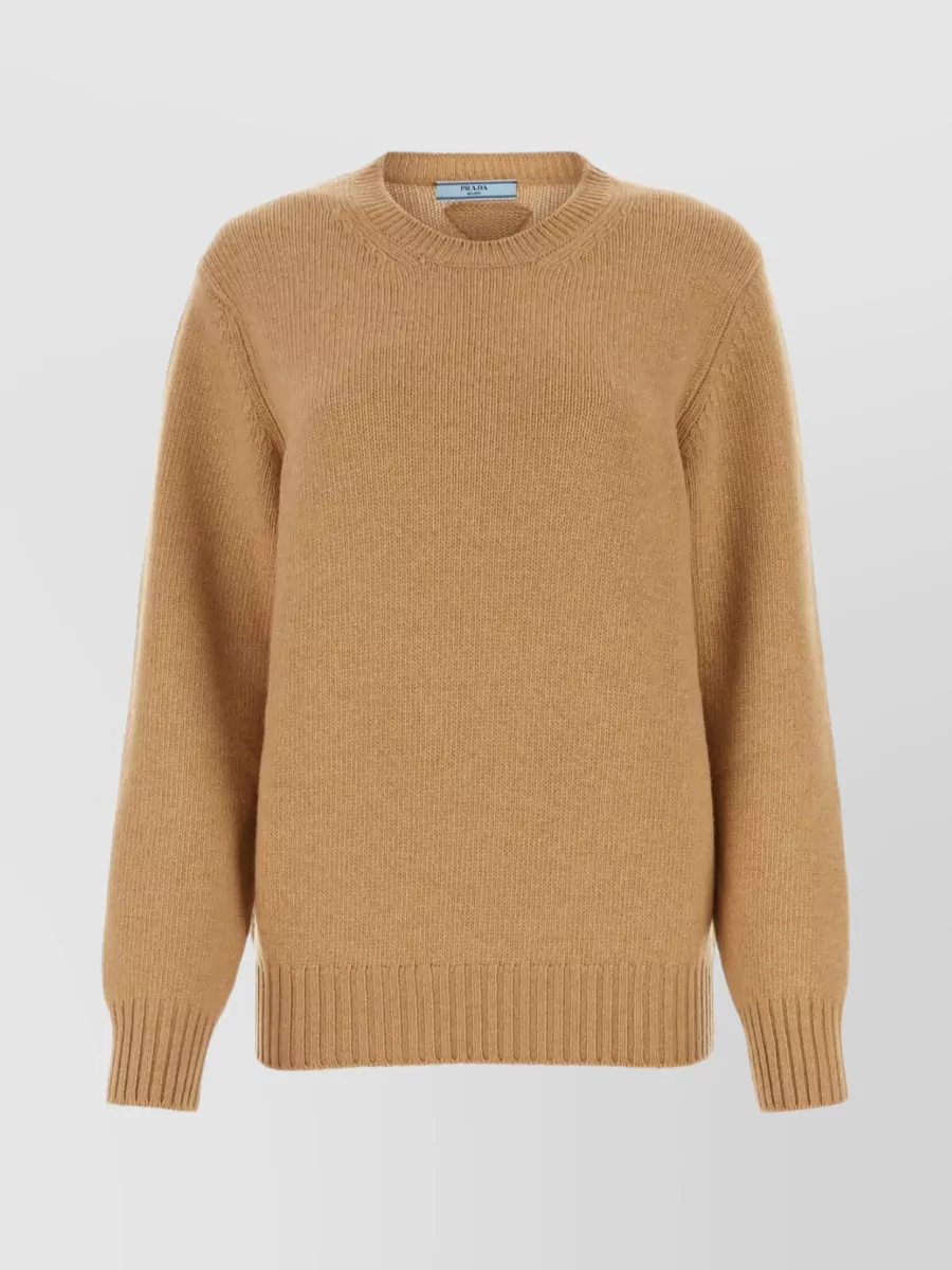 Shop Prada Ribbed Knit Sweater In Wool-cashmere Blend In Brown