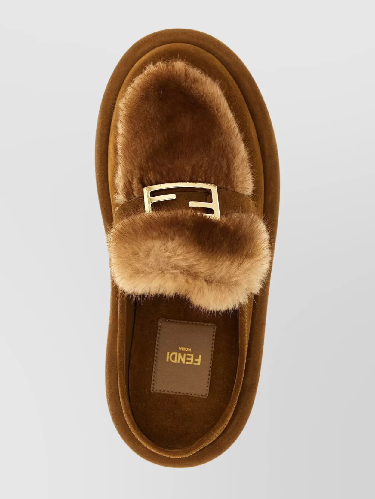 Fendi Round Toe Flat Sole Mules With Fur Trim