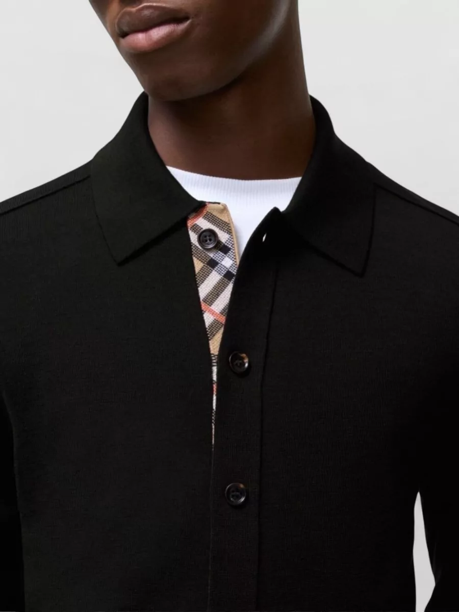 Burberry Wool Fine-Knit Long-Sleeve Polo Shirt