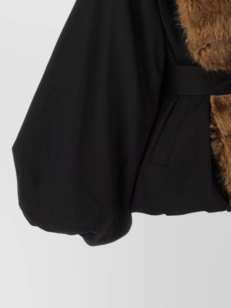 Rotate Birger Christensen Belted Faux Fur Collar Coat