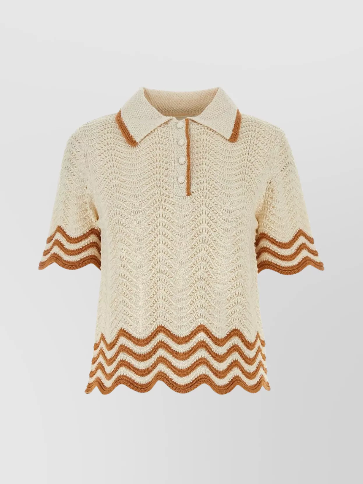 Shop Zimmermann Crochet Junie Polo Shirt With Wavy Trimmings
