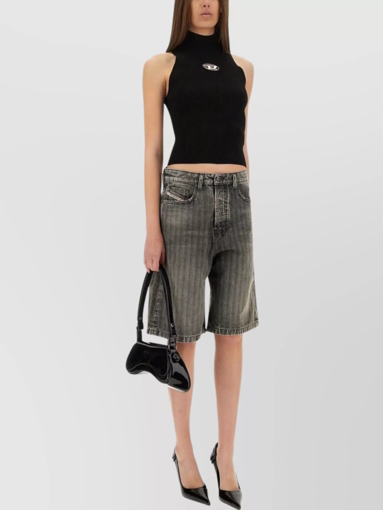 Diesel De-sire-short Herringbone Denim Shorts In Black