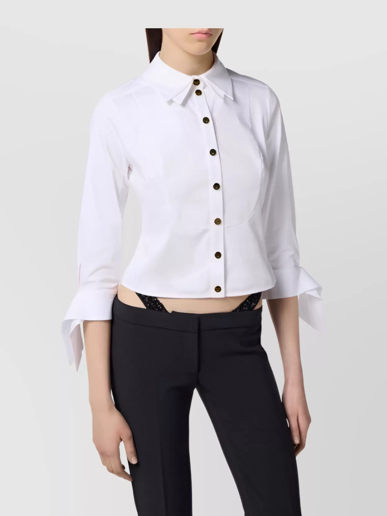 Elisabetta Franchi Cropped Top With Long Cuffs And Buttons In White