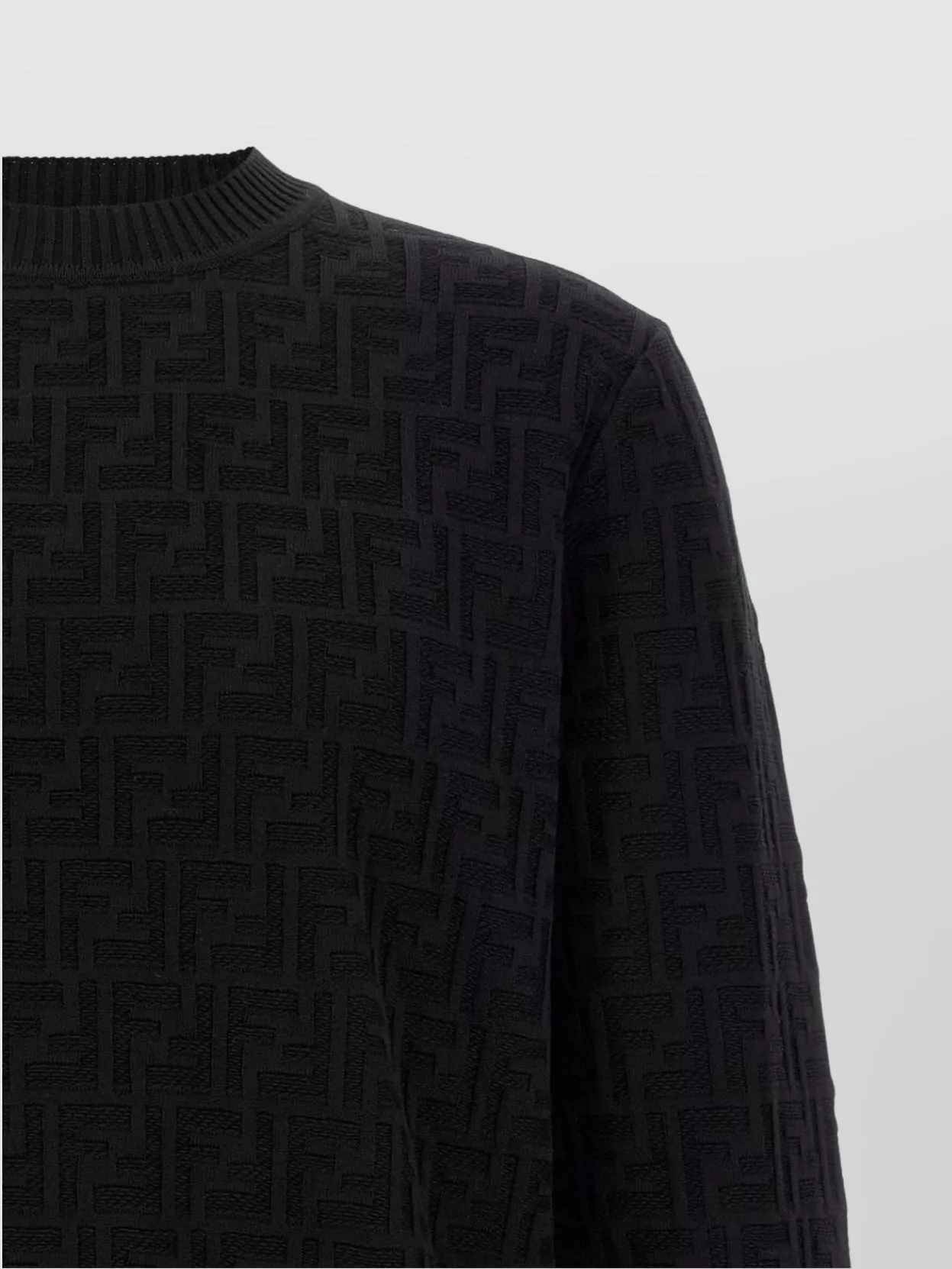 Fendi Textured Crew Neck Sweater With Ribbed Cuffs