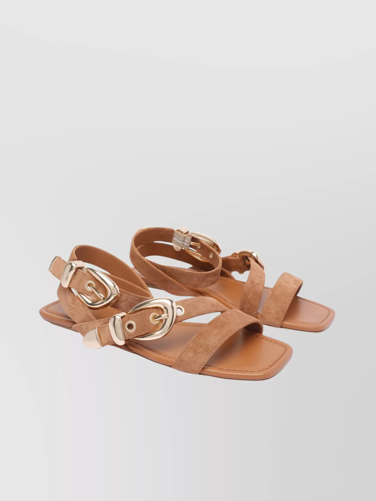 Stuart Weitzman Square Toe Suede Straps Sandals In Brown
