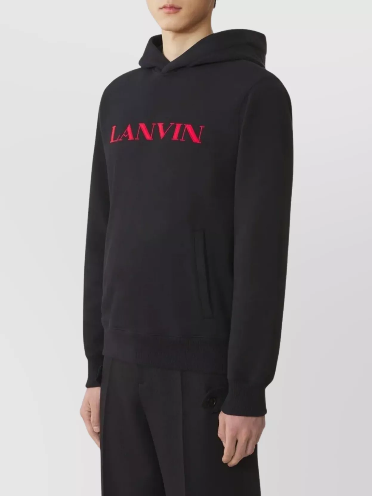 Lanvin Logo Hoodie With Ribbed Hem And Hooded Design