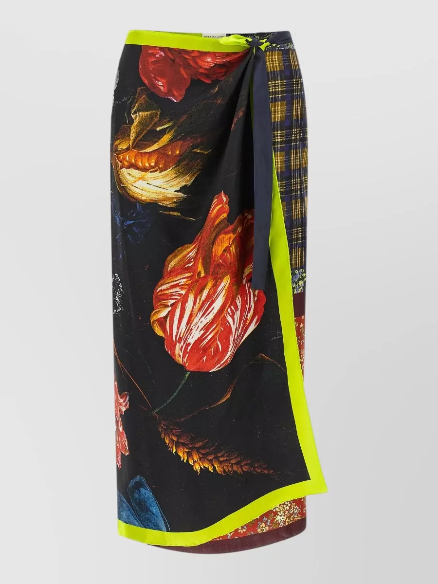 Dries Van Noten Silk printed asymmetric wrap maxi skirt