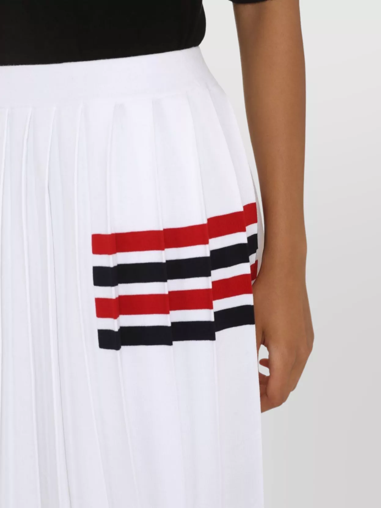 Thom Browne Knitted Pleated Skirt With Tricolor Striped Detail