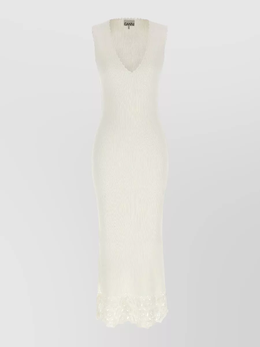 Ganni cotton crochet sleeveless v-neck knitted maxi dress