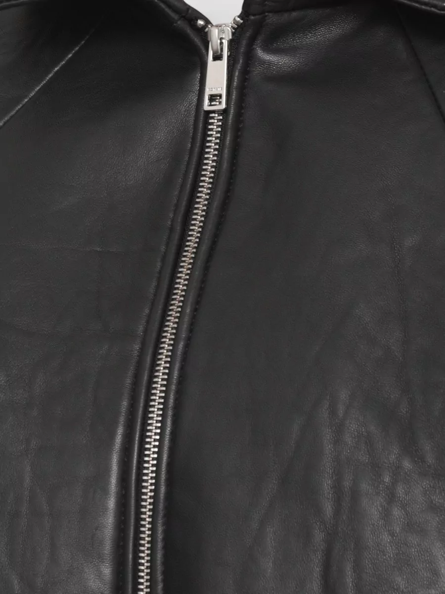 Rotate Cropped Leather Coat Lace Detail Neckline