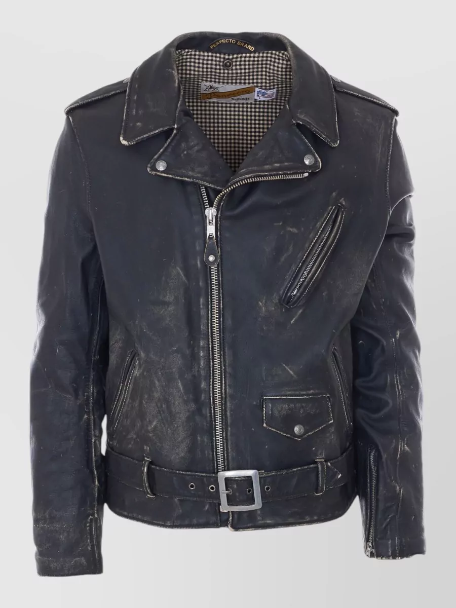 Schott Coat Distressed Finish Epaulettes Front Pockets In Blue